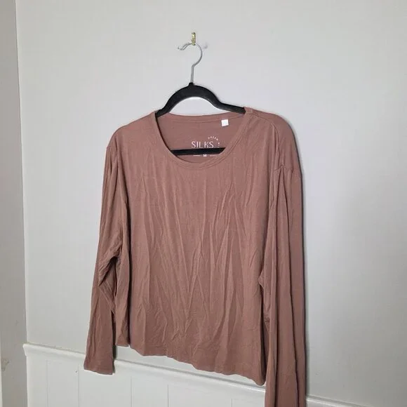 SILKS Solid Brown Long Sleeve Pants Lounge Pajama Set
